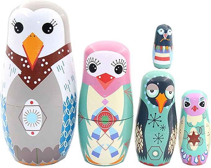 7" Russian Nesting Dolls, Handmade Wooden Matryoshka Dolls with Cute Bird Patterns, Animal Stacking Toys for Kids, Birthday Gift & Home Decoration