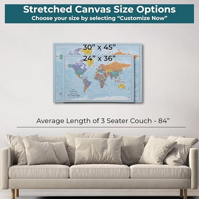 Gallery Wrapped - Blue Oceans World Push Pin Travel Map with pins