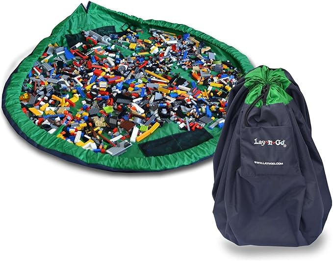 Lay-n-Go 2-in-1 Small Portable Drawstring Toys Storage Organizer and Play Mat for Room and Travel, Made for Kids and Toddlers with a Durable Patented Design