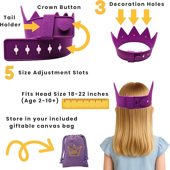 Birthday Crown for Kids Classroom – Adjustable Soft Silicone Princess Crown, Ages 2–10+, BPA Free, Dishwasher Safe