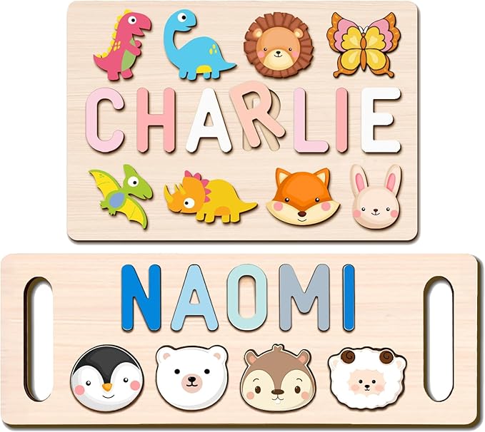 Name Puzzle for Kids Personalized, Custom Baby Gifts for Toddler 1-3, Wooden Alphabet Puzzle for Boy Girl 1st Birthday