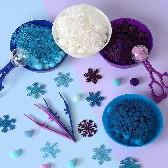 209 Pcs Winter Sensory Bin Items Winter Snowflake Counting Sorting Sensory Bin Filler Fine Motor Toys Frozen Snowflake Counts Winter Xmas Counting Toys for Preschool Education Activities
