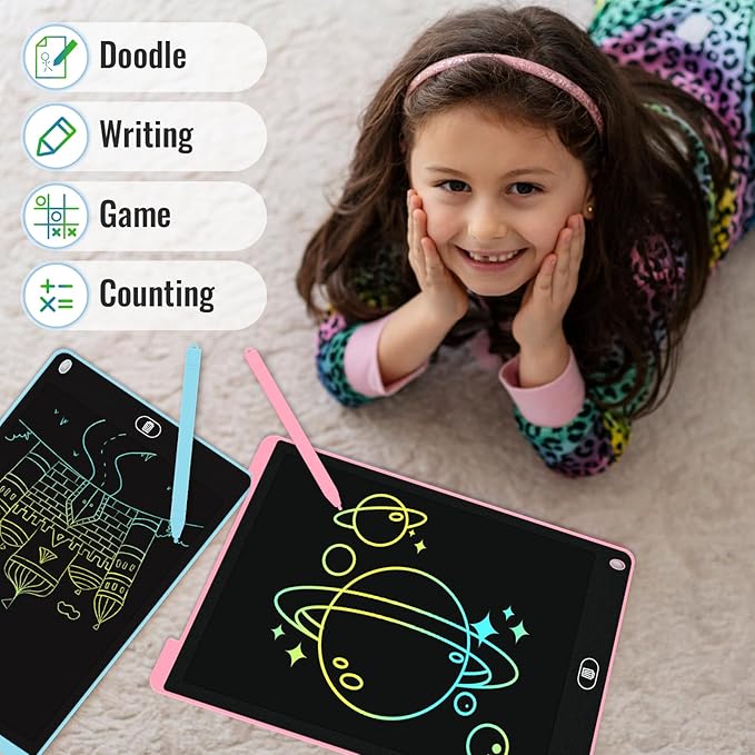 3 Pack 12 Inch LCD Writing Tablet for Kids, Colorful Doodle Board, Eye Protection Drawing Tablet with Lock & Erase FUNC, Birthday Gifts and Toys for 3-8 Year Old Boys(Blue, Pink, Purple)