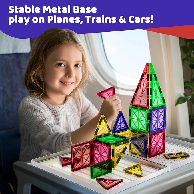 Mini Magnetic Tiles with Iron Box, 18PCS Travel Size Magnet Building Blocks Toy Set, Protable Construction Block Toys Educational Learning Sensory Toys for 3+ Year Old Boys Girls Birthday Gift