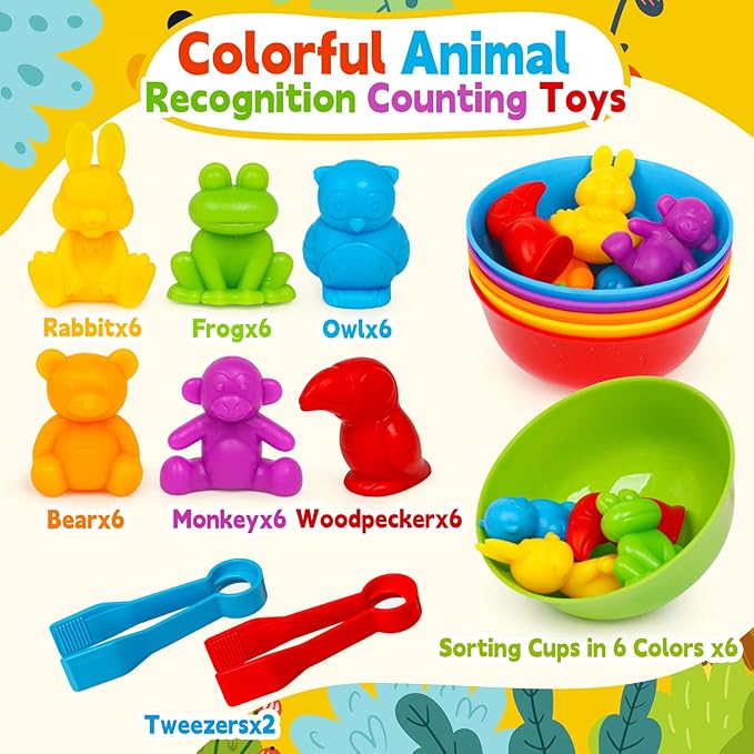 Color Sorting Toys for Toddlers,Counting Animals Matching Games Montessori Educational Preschol Toddler Learning Activities Sensory Traning Toys Gift for 3+ Year Old Boys Girls