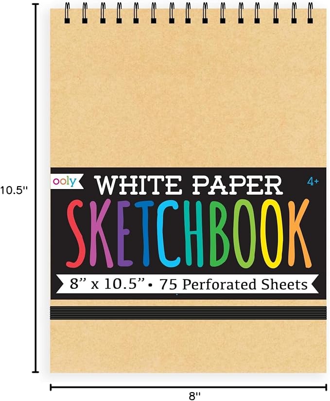 OOLY DIY Cover Large Sketchbook, 8 x 10.5 Inches White Paper Sketchbook Drawing Book for Kids, Artists Drawing Pad for Gel Pens