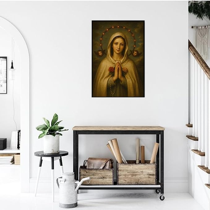 1000-piece Prayer to Our Lady - Halo and Cherubim Adult Wooden Puzzle, Intellectual Challenge, Stress-Relieving Puzzle, Relaxing Family Activity, Decoration, Size: 29.5 x 19.7 in