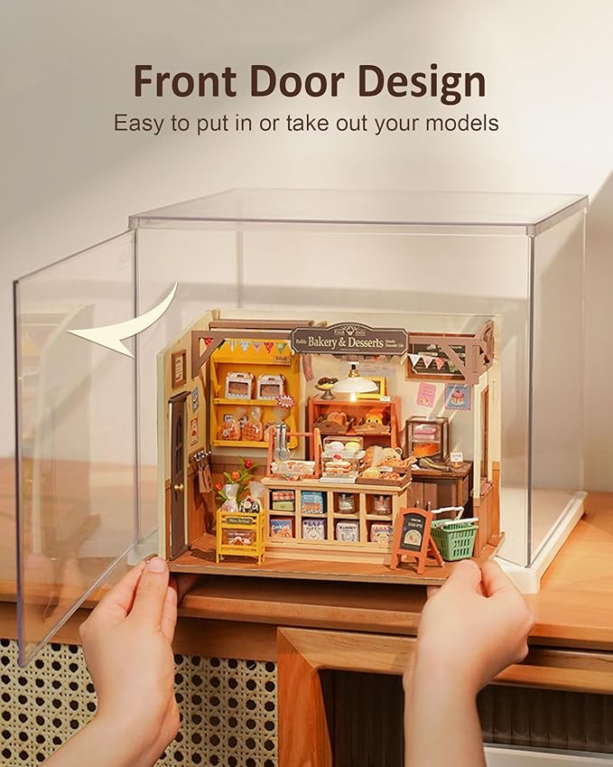 Rolife Dust Cover for Miniature House Building Sets Dsplay Case, Stackable Acrylic Display Box for Collectibles Storage Box with Door Dustproof Prevention (10.6x8.6x8.5inch)
