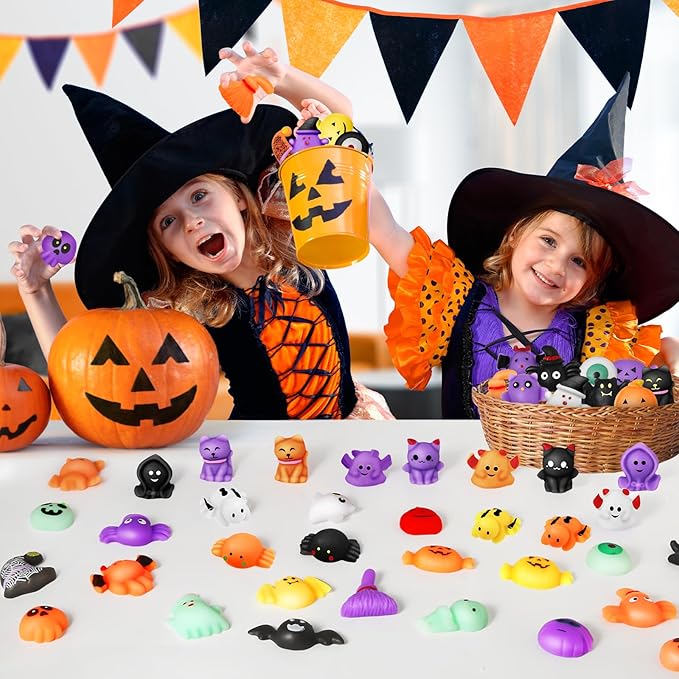 60PCS Halloween Squishy Toys for Kids, Halloween Party Favor for Kids, Halloween Classies Character Squishy Toys, Mochi Toys for Trick or Treat, Classroom Rewards, Goodie Bags