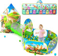 3PC Dinosaur Play Tents for Boys with Piano Mat, Kids Play Tent with Ball Pit, Crawl Tunnel, Castle Tent for Toddlers, Baby Dinosaur World Playhouse Toys
