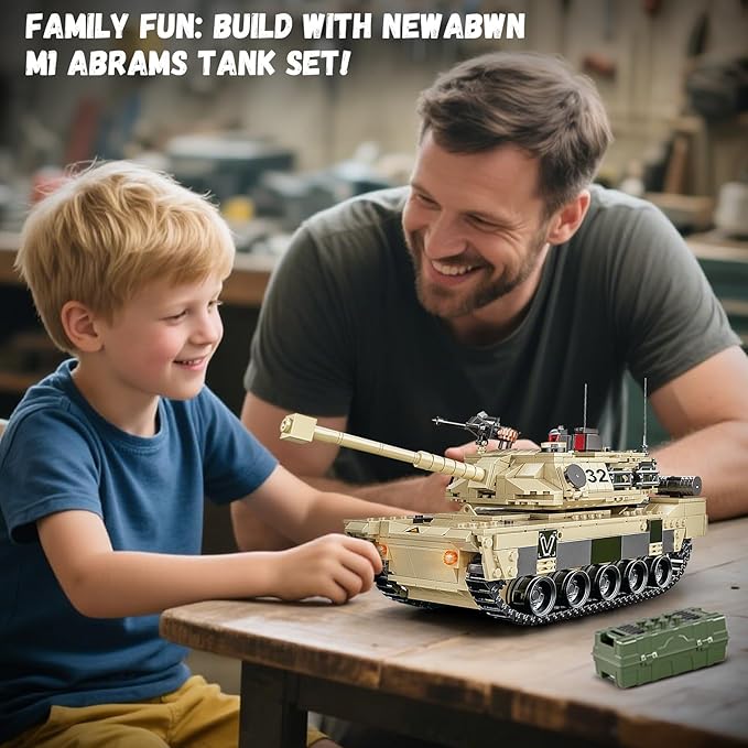 M1 Abrams Heavy Armor Tank Toy Building Set, Military Model Kit with Camouflaged Outpost, Building Blocks for Kids 14+ & Adults, Compatible with Lego Sets (1206 PCS)
