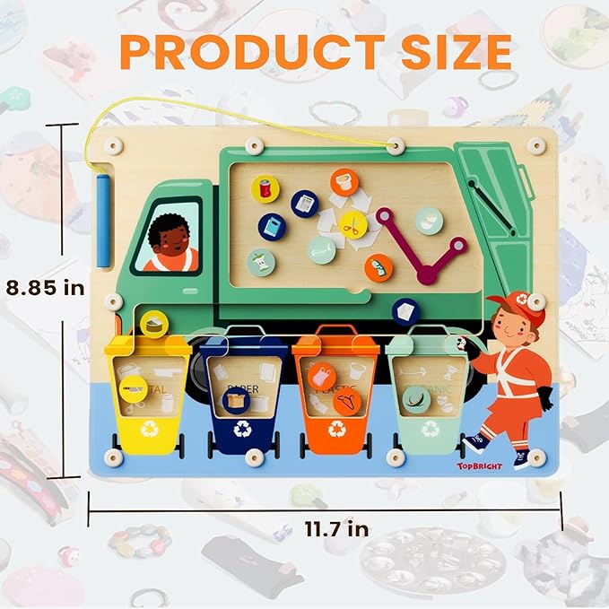 TOP BRIGHT Magnetic Color Maze Sorting Game Montessori Toys for 3+ Year Old, Wooden Garbage Recycling Game Toddler Travel Toys Fine Motor Skills for Boys Girls