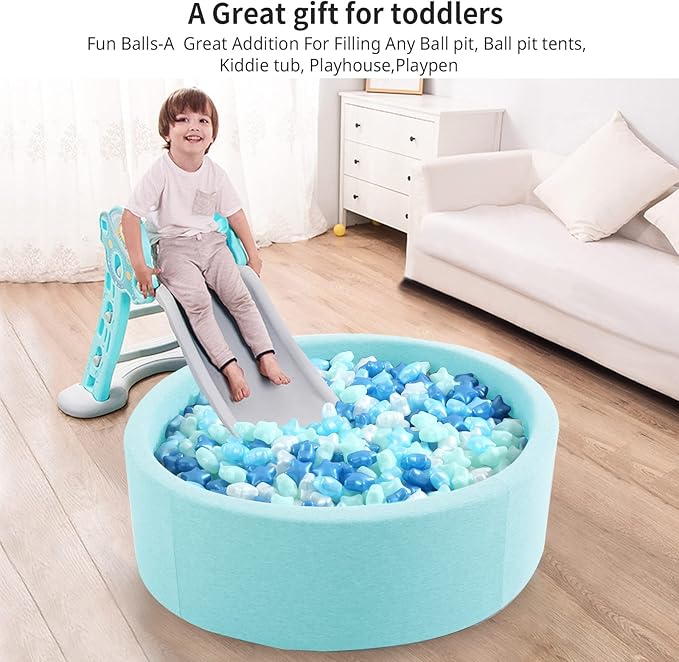 Ball Pit Balls Pack of 100 200 500 - Star and Round Set BPA Free Phthalate Free Non-Toxic Crush Proof Play Balls Soft Plastic Balls for Toddlers Baby Kids Birthday Pool Tent Party