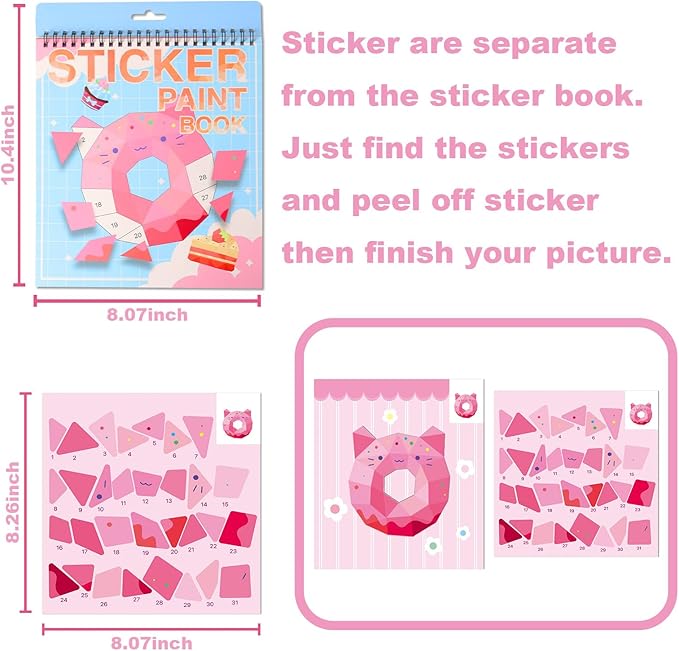 Reusable Sticker Book for Kids Ages 4-8 Princess Stickers and Dessert Stickers Paint by Sticker Kids Boys and Girls Birthday Gifts Party Favor, Travel Activity Book Set for Learning, 2 Pack