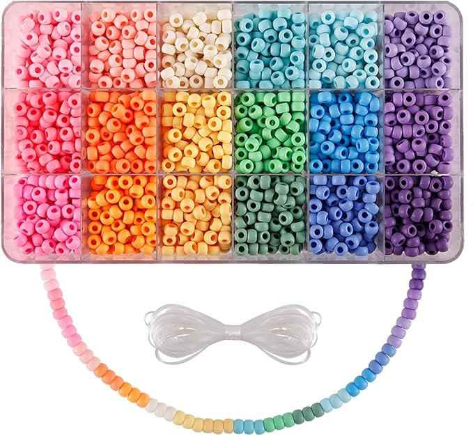 2600+pcs Pony Beads Kit, 18 Color Rainbow Kandi Beads Set, Multicolor Matte Plastic Jewelry Making Kit for DIY Craft Friendship Bracelet Necklace Key Chain