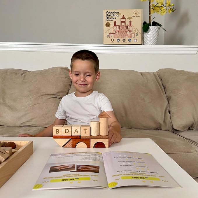 Hexagon Wooden Building Blocks for Toddlers & Kids Ages 3–8 | 86 PCS Montessori Alphabet & Number Set | FSC Beech Wood STEM Toy w/Storage & Learning Guide