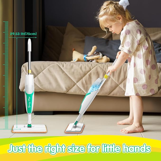 EP EXERCISE N PLAY Kids Spray Mop That Really Works - Toddler-Size Kids Cleaning Toy Set - Small Mop with Real Squeeze Water Sprayer - Mini Mops for 3 4 5 Years Old