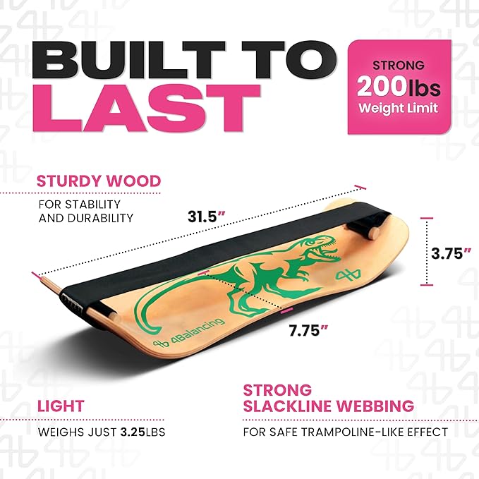 Balance Board for Kids - Slackline Wooden Wobble Board - Slackboard Balance Trainer for Coordination - Training for Skateboard, Snowboard, Football, Soccer, Baseball, Basketball
