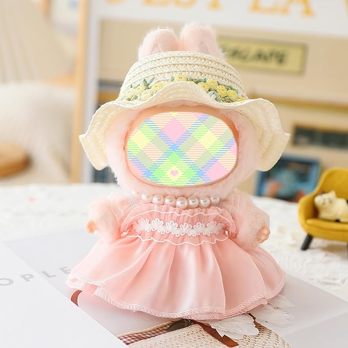 Clothes for Dolls Accessories, Outfit Set 3 Pieces Gauze Dress for 15cm 17cm Doll (No Doll), Romantic Hat Skirt Doll Clothing Set Replacement Pink