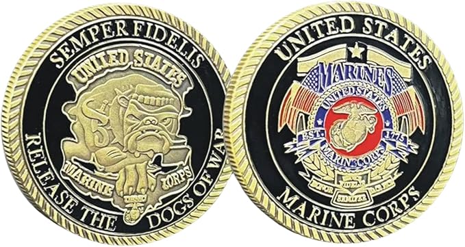 Marine Corps 250th Anniversary Challenge Coin – USMC Military Commemorative Coin – 1.57 Inch Gold-Plated Collectible for Veterans, Service Members, and Enthusiasts – Solid Metal Construction (A)