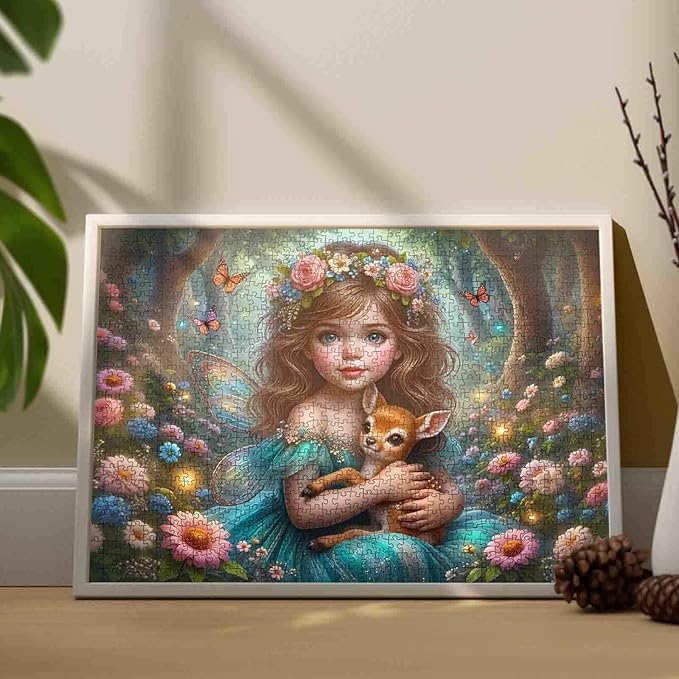 Tucocoo Enchanted Forest 1000 Piece Puzzle for Adults, Magical Fairy Girl and Fawn, Woodland Fantasy Scene Puzzles, Challenging Jigsaw for Relaxation, DIY Art Puzzle Gift Home Decor (20"x27")