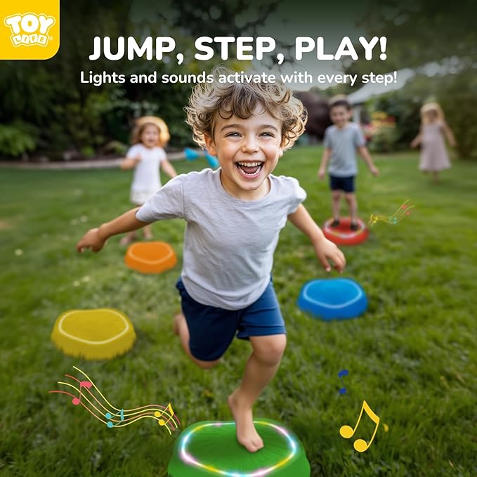 TOY Life 5 Pcs Light Up Musical Balance Stepping Stone for Kids, Indoor Outside Toys for Kids Ages 4-8, Toddler Outdoor Toys, Stepping Stones Game Sensory Balance Toys