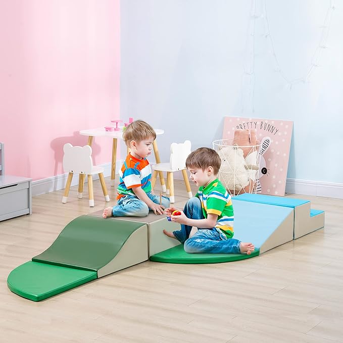 Qaba 6-Pieces Foam Climbing Blocks for Toddlers 1-3 Years, Soft Play Structures for Climb and Crawl, Indoor Kids Baby Activity Play Set, Contemporary