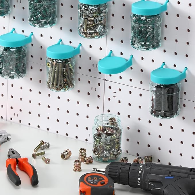 Unittype 20 Set Pegboard Organizer Accessories Peg Boards Jars with Lids Plastic Pegboards Bins Storage Containers Clear Peg Board Wall Organizer for Garage Sewing Office Home Supplies(Turquoise)