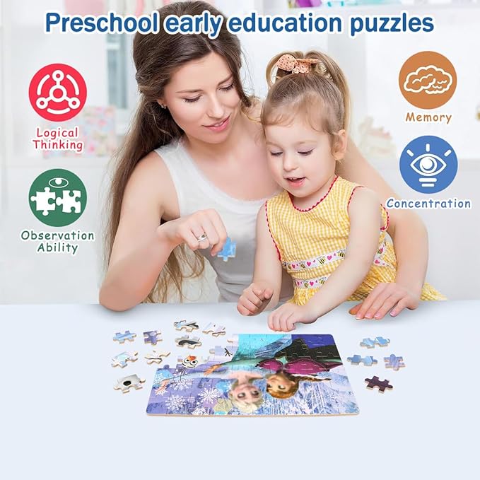 Puzzles for Kids Ages 4-8,Kids Puzzls in a Metal Box,Winter Princess Snowman Small Puzles,Kid Boys Girls Learning Educational Puzzle Packed in Tin Box,60 Pieces