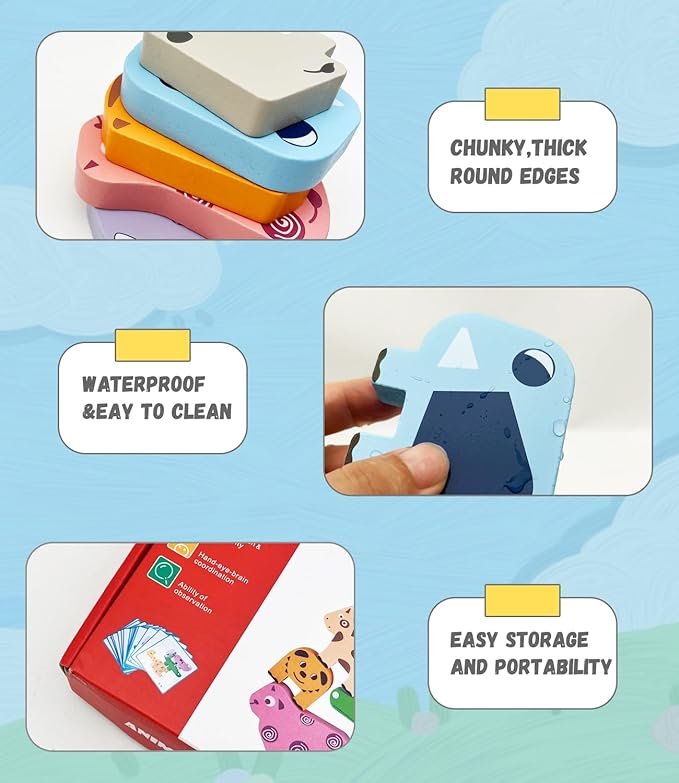 Wooden Animal Puzzles for Toddlers - Sorting & Stacking Montessori Toys for 3 4 5 Year Old Boys Girls, Kids Educational Learning Toys Gift (10pcs Animals)