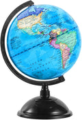 8 Inch World Globe with Stand Rotating Earth Spinning Globe for Kids Geography Classroom Education or Decorations (Blue)