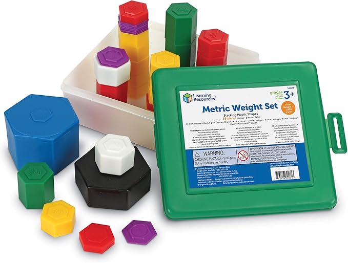 Learning Resources Metric Weight Set, Set of 58 Weights, 1g, 5g, 10g, 20g, 100g, 500g, 1000g