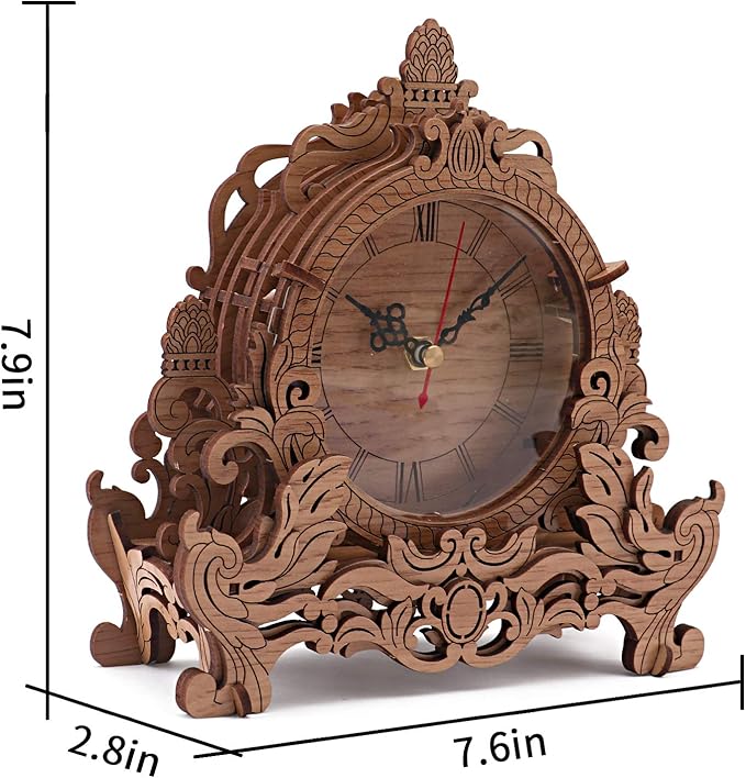 OWNONE1 Wooden 3D Puzzle Clock Model Kit for Adults, DIY Desk Clock, Dark Wooden 3D Puzzles, Crafts Gifts for Kids Children