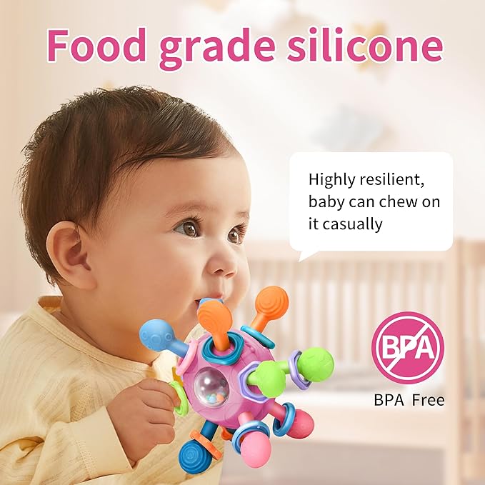 Baby Montessori Teething Toys for 0-6 6-12 Months Infant Teethers Sensory Toys for Babies 0 3 6 9 12 18 Months Newborn Learning Developmental Chew Rattle Toys Shower Gifts for 1 2 Year Old Girls Boys