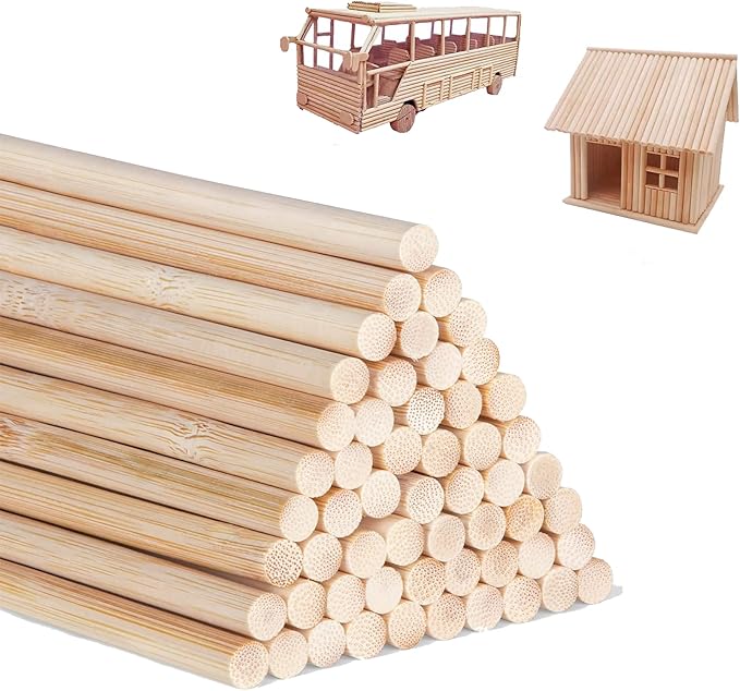 1/2 x 48 Inch 25 PCS Dowel Rods Wood Sticks Wooden Dowel Rods - Unfinished Bamboo Sticks - for Crafts and DIYers