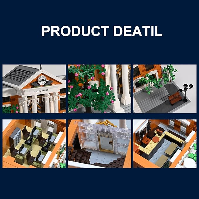 Valley Court Architecture Building Blocks Set with 2-Story,Retro Futuristic Courthouse Mall – with Flying Car & Modular Architecture Building Blocks,(4269PCS)