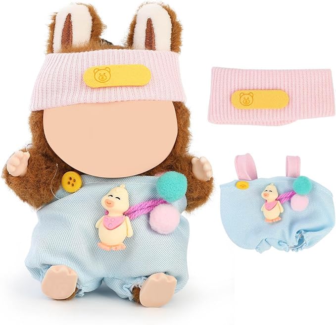 Doll Clothes for Labubu(NO Doll), for 17/15cm Plush Dolls, Clothing Suit Toy Figurine Outfit Set Dress Up with Kawaii Style Accessories, Multicolour Overall and Cute Hat or Headwear (LB89)