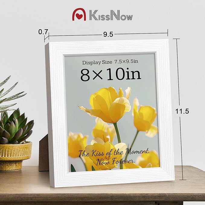 8x10 Picture Frame 2 Pack, White Solid Wood Gallery Photo Frame, Wall Hanging or Tabletop Display