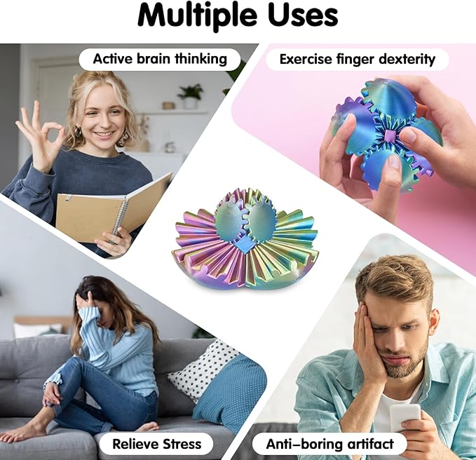 Gear Ball 3D Printed Cube Fidget Toy,Gear Sphere Fidget Toys,Sensory Toys for Stress and Anxiety Relief, Desk Toy Fidget Spinners,Stocking Stuffers for Adults & Kids Gift (Blue Green Purple, 2.3 Inch)