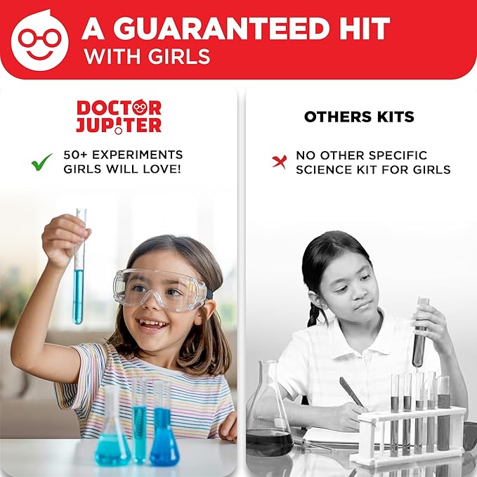 Doctor Jupiter Girls’ First Science Kit, Chemistry Set for Kids Ages 4-5-6-7-8 | Birthday Gift Ideas for 4+ Year Old Girls | STEM Toy Kit with 50+ Experiments | Learning & Educational Projects