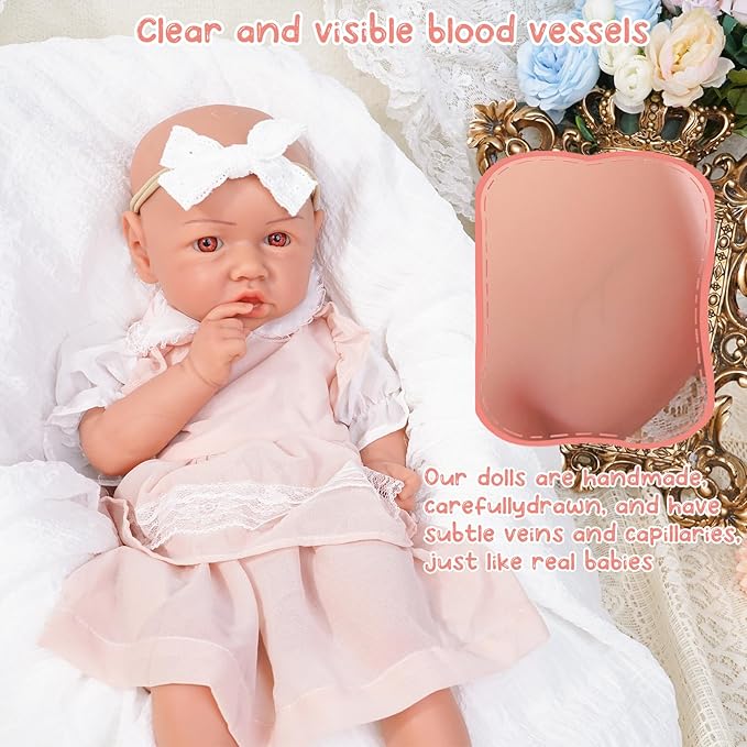 Reborn Baby Dolls Silicone Full Body 19.88in Weighted Real Life Open-Eyes Girl Dolls Lifelike Newborn Baby Soft Body Flexible Limbs Not Vinyl