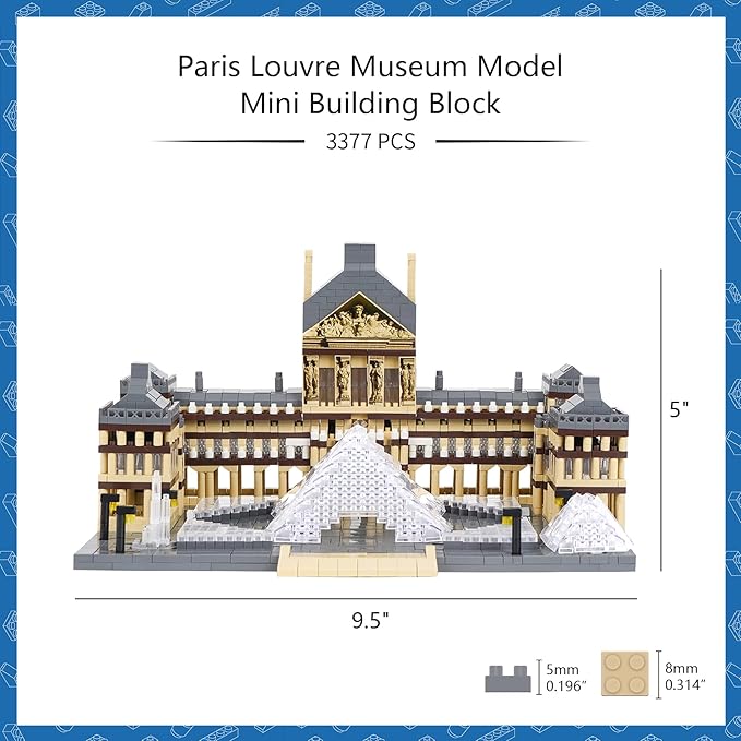 Architecture Louvre Micro Building Blocks Set, 3377 PCS World Famous Architectural Model Educational Toys Building Bricks