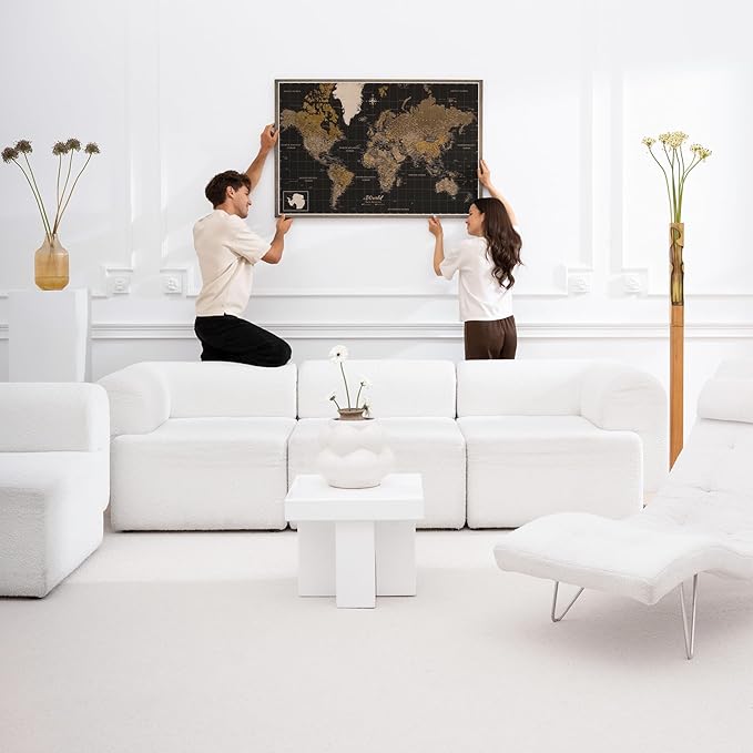 Canvas World Map with Cork Pin Board - English Lettering - Decorative Wall Decoration for All Rooms - Canvas Pictures with World Map Motif (150x100 cm, Pattern 5)