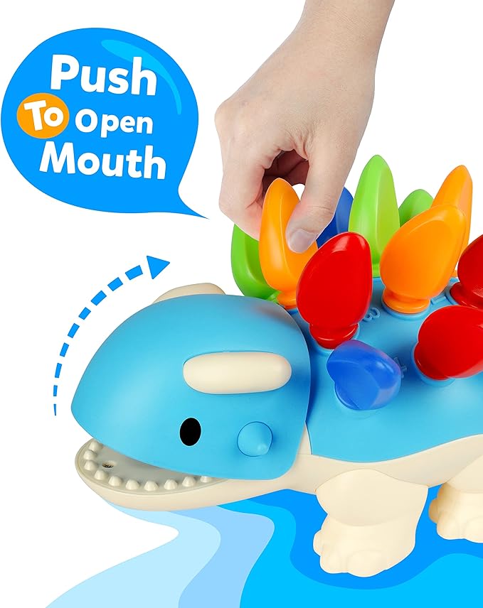 Coogam Dinosaur Fine Motor Skills Toy, The Ankylosaurus Toys 13 Pcs, Sorting Stacking Dinosaur Color Recognition Montessori Educational Gift Game for Year Toddler