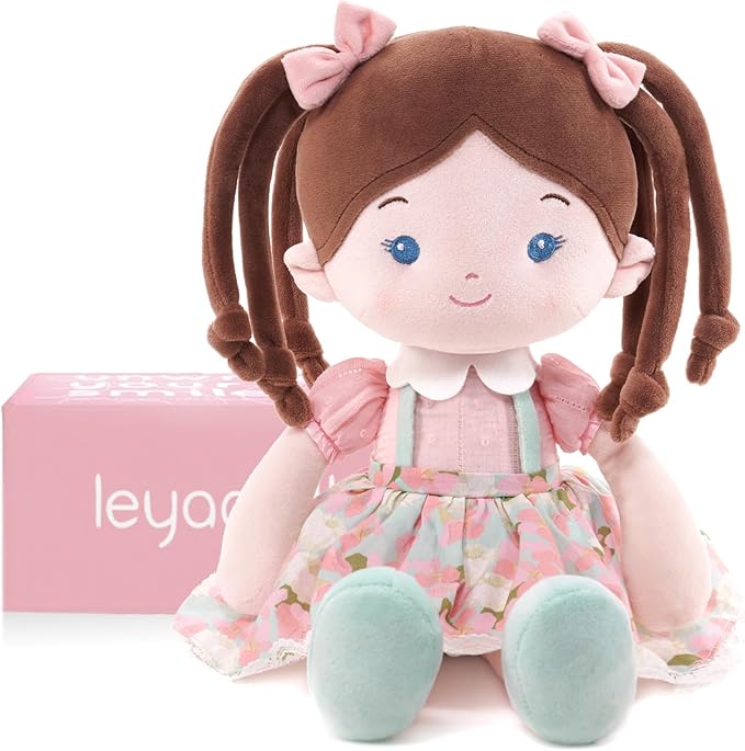 LeyaDoll Soft Baby Doll Toys (16''), My First Baby Rag Doll for 1 Year-Old Girl Birthday Gift, Christmas Plush Toys Gift for Toddler Kids Infants- Meadow Girl