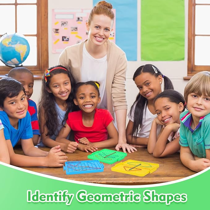 Teling 16 Pack Double Sided Geoboard Math Manipulatives Plastic Geoboards with Rubber Bands Geometry Manipulatives Educational Toy for Geometry, Creativity, Fine Motor Skills (Simple, 6.3 Inch)