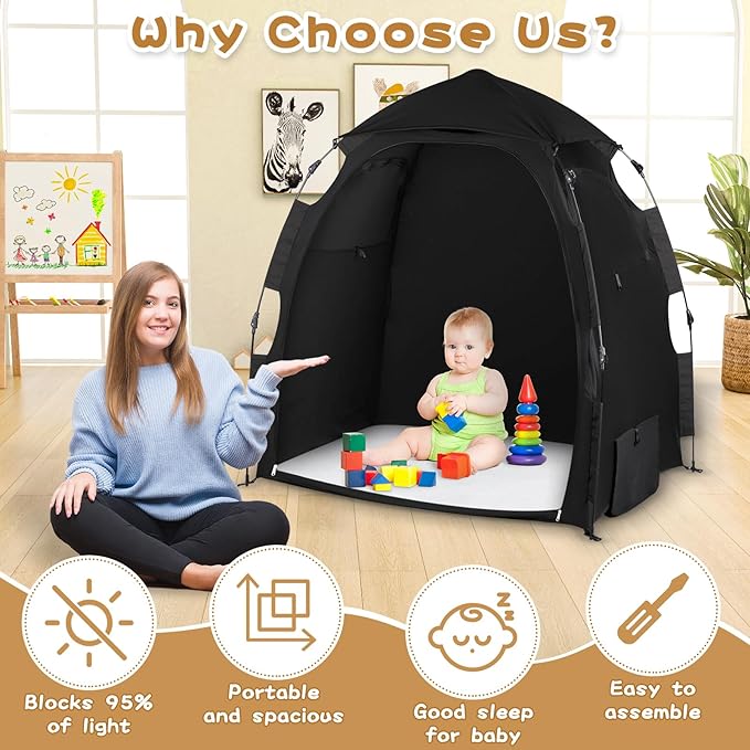 Pack N Play Blackout Cover Sleep Pod - Baby Sleep Tent 1-Click Set Up Portable, Crib Blackout Canopy Cover Block 95% Light Suitable for Babies and Toddlers