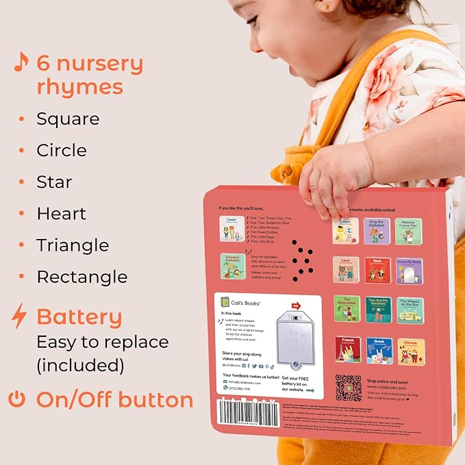 Cali's Books Shapes Book for Toddlers 1-3 - Musical Books for Kids, Interactive Talking Baby Sound Book, Educational Song Learning Toys, Sing and Learn Music Toy for Babies