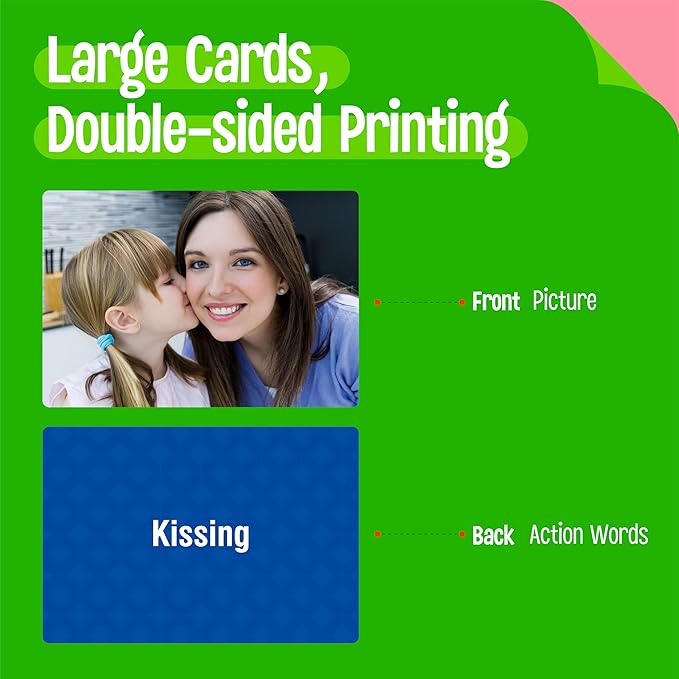 50 Verb Flashcards, Picture & Word Cards Action Language Builder Visual Aid Language Learning Tool for Autism, ESL Teaching Materials for Adults, Non-Verbal Children Vocabulary Builder for Kids