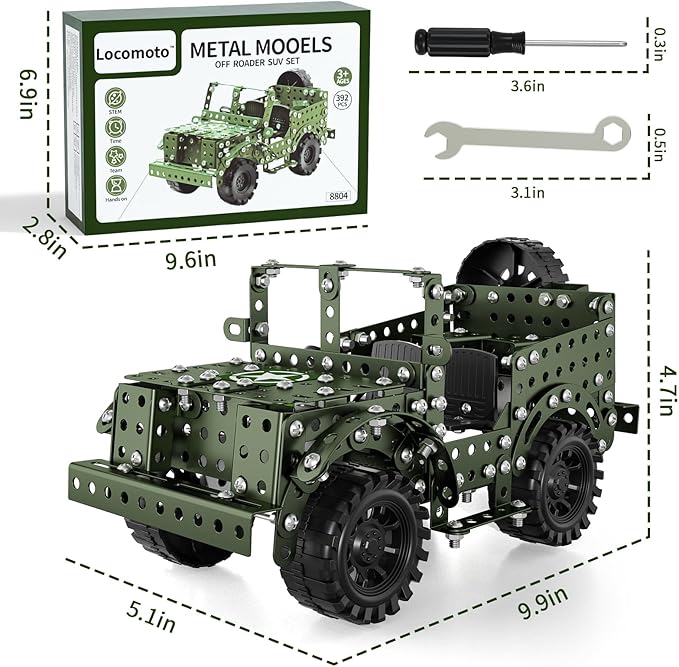 Locomoto Metal Model Car Kits - 392 Pcs Erector Set Toys for Ages 6-13, STEM Projects for Kids Ages 8-12 14 and Up, Assembly Educational Building Toys, Birthday Gifts for Elder Boys Girls and Adults